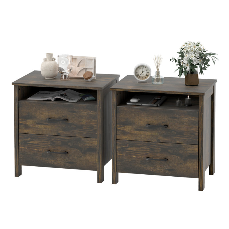 21.7" Nightstand with 2 Drawers(Set of 2), Espresso