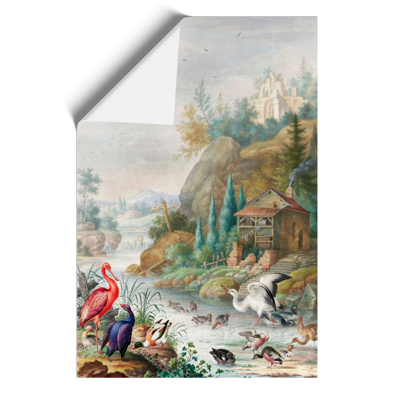 Birds Near a Mountain Stream by Herman Henstenburgh - Frameless Print, 59cm H x 42cm W x 0.1cm D