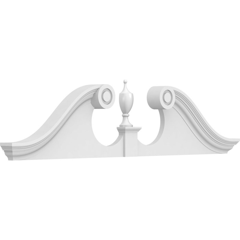 52"W x 13"H x 2-3/4"P Rams Head Architectural Grade PVC Pediment (Urn Ships Unattached in Box), 13" H  x 52" W  x  2-3/4" D