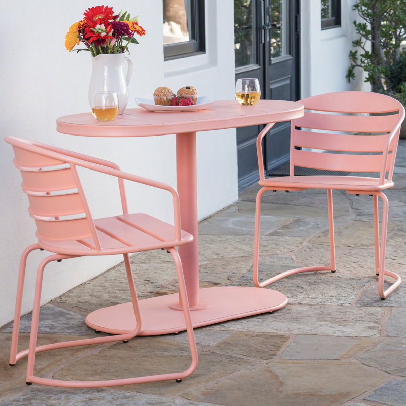 Outdoor Iron Bistro Chairs And Table - Stylish For Patio Intimate Made Style, Pink