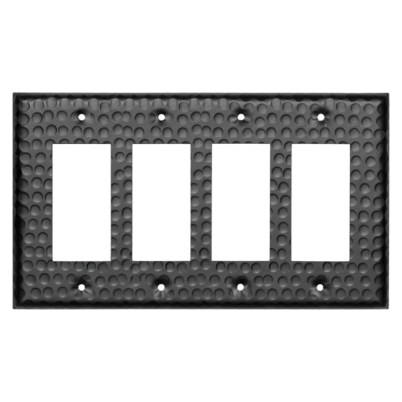 Hand Hammered 4-Gang Rocker Light Switch Standard Wall Plate, Matte Black