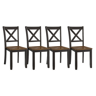  X-Back Farmhouse Wooden Kitchen Dining Chair in Black/Brown, Set of 4