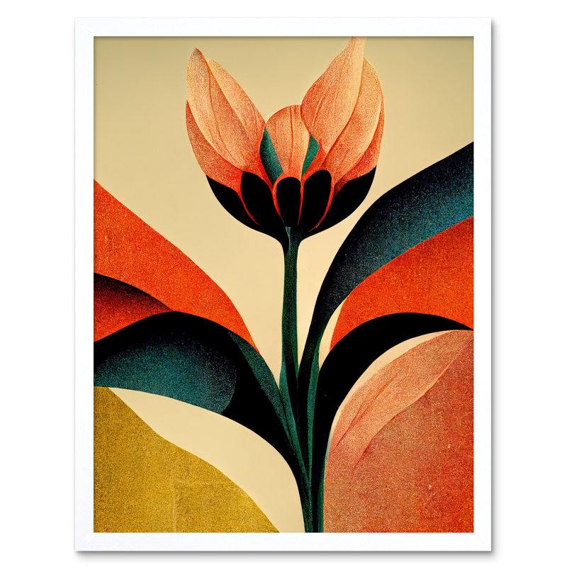Abstract Flower Art Deco Symmetry - Print, 43cm H x 33cm W, White Framed Paper