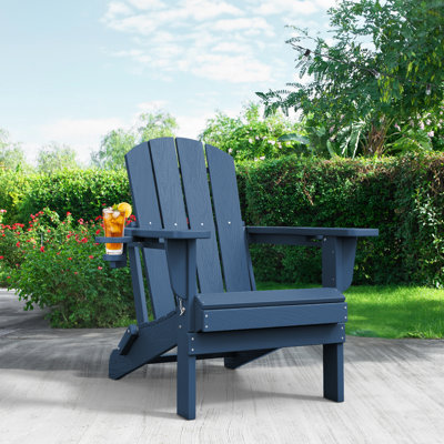 Wolak High Density Polyethylene Folding Adirondack Chair With Double Cup Holder