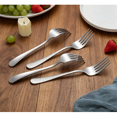 4-Piece Hammered Stainless Steel Serving Forks for Meat Catering Buffet Party, Dishwasher Safe