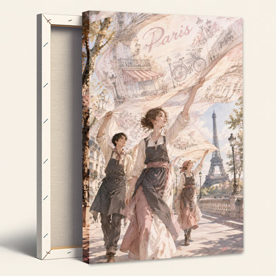 «Paris Street Scene with Eiffel Tower and People», art mural sur toile