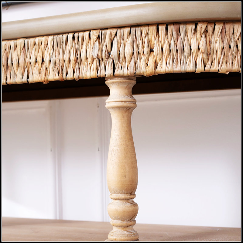 Console en bois fabriquée à la main avec garniture tissée à la main, tablettes de rangement à 3 niveaux, table d'entrée ovale avec pieds sculptés, table d'appoint rustique Coastal Farmhouse, table de canapé d'entrée de 49 pouces