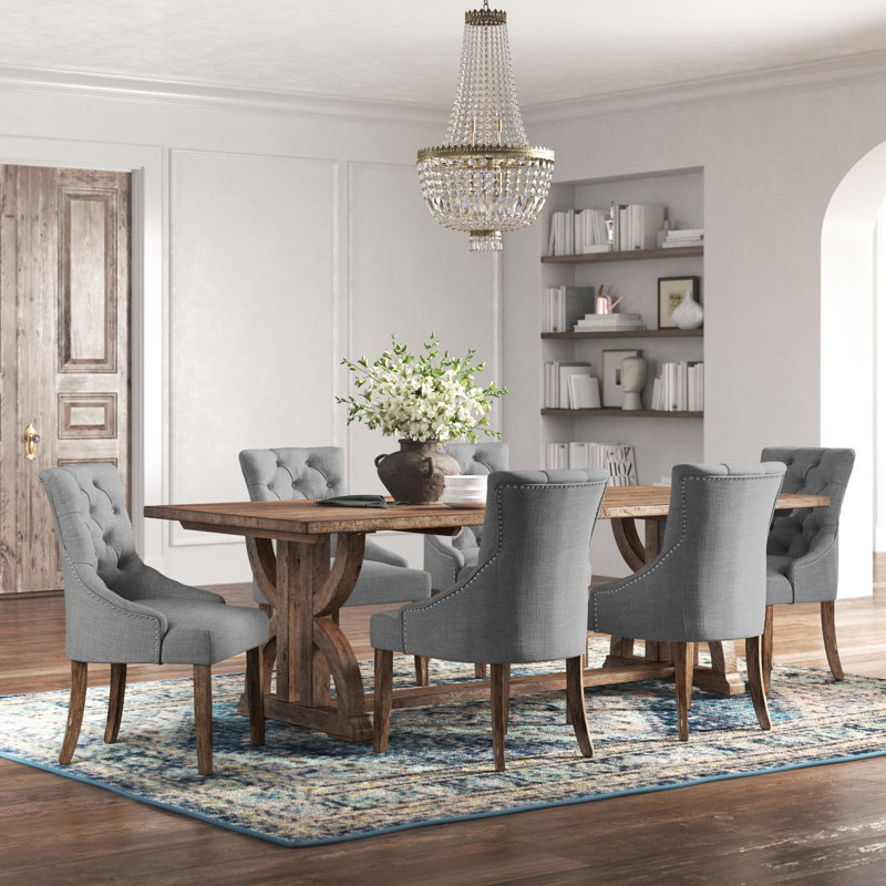 Aldrina 6 - Person Trestle Dining Set, Grey Linen
