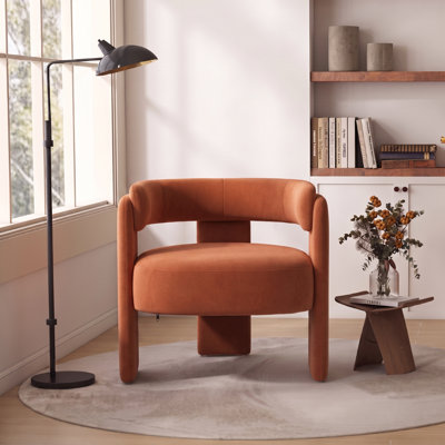 Accent Chair for Living Room, Velvet Comfy Single Sofa Chair Mid-Century Modern Armchair Wooden Legs for Bedroom Office Reading