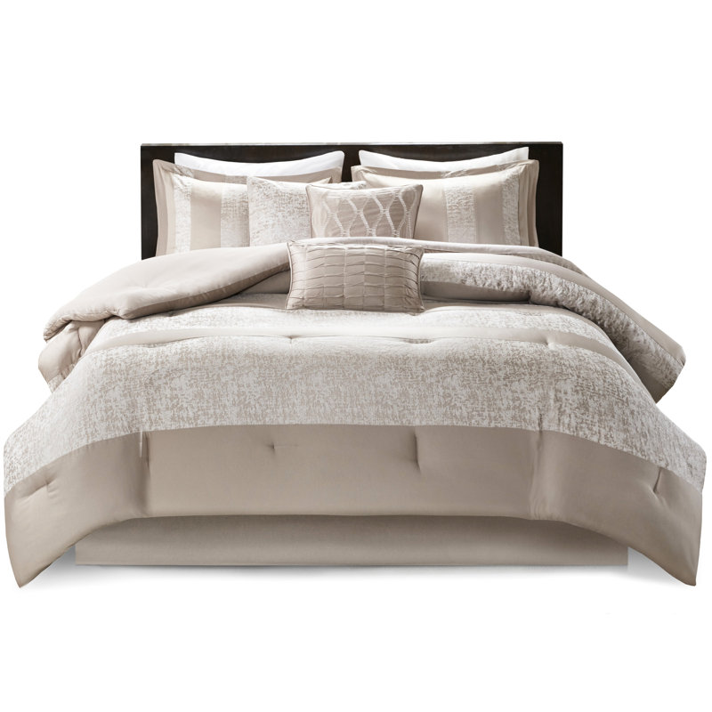 Édredon de luxe taupe 7 pièces - Chenille très grand avec oreillers inclus et lavable