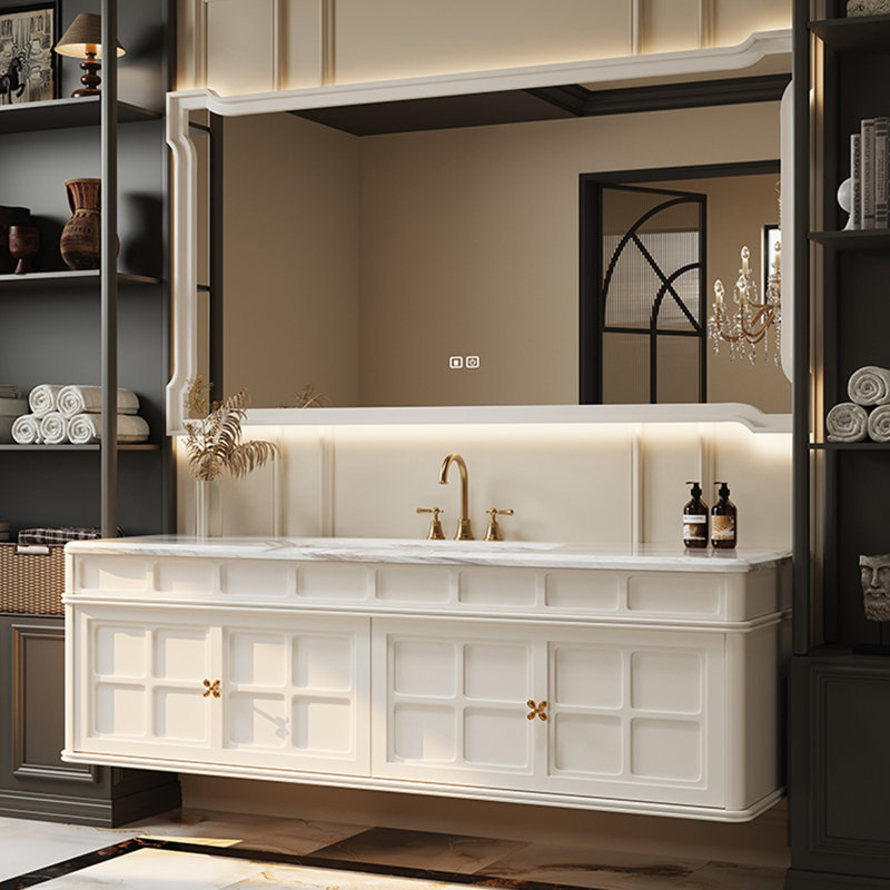 Armoire de salle de bain rétro française, H 19,6 po x l 70,8 po x P 21,6 po