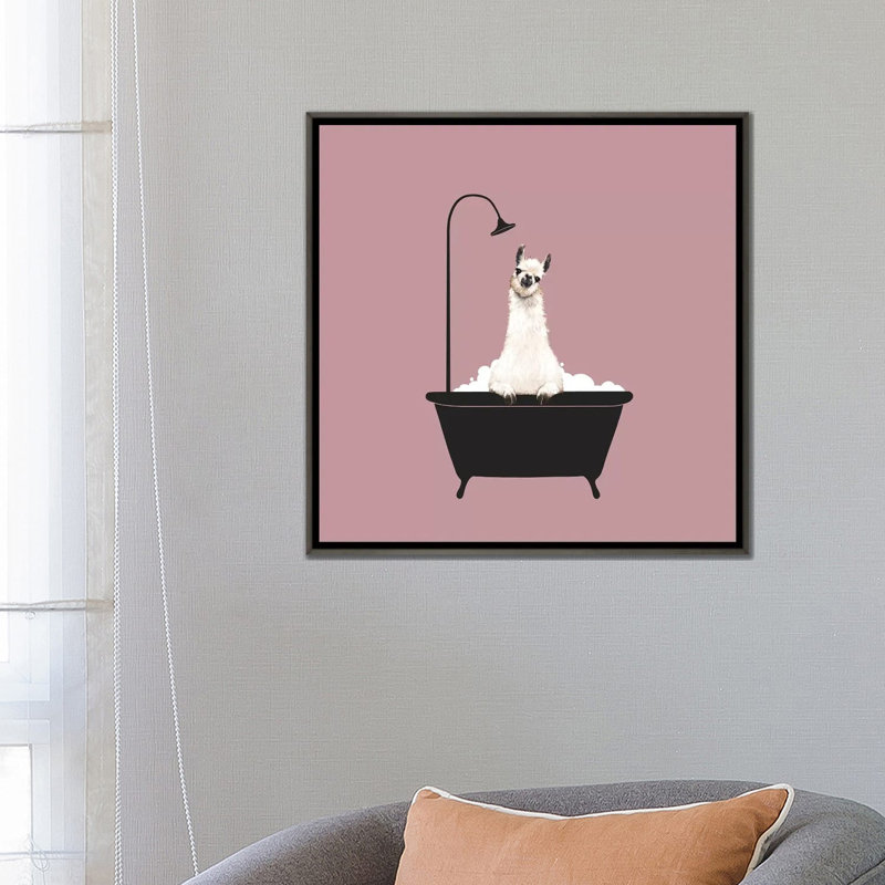 Lama dans une baignoire, H 26 po x l 26 po x P 1,5 po, Toile tendue