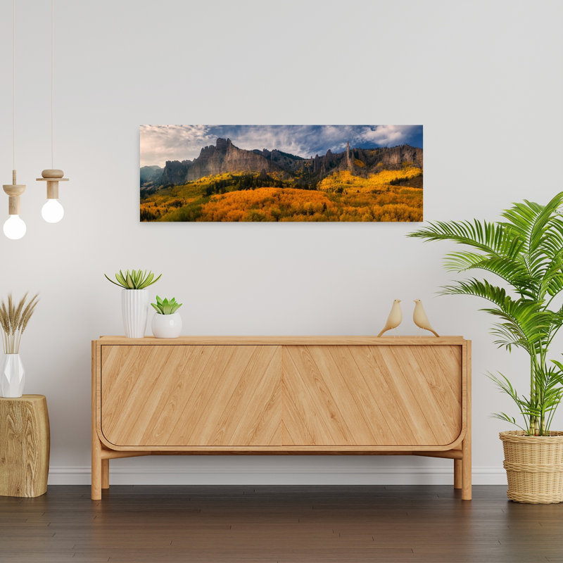 Golden Aspen Peaks, art dramatique coloré d'automne serein et coloré, H 12 po x l 36 po