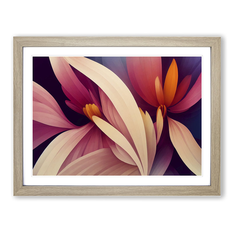 Contemporary Modern Flowers - Framed Print, 46cm H x 64cm W x 2cm D, Oak