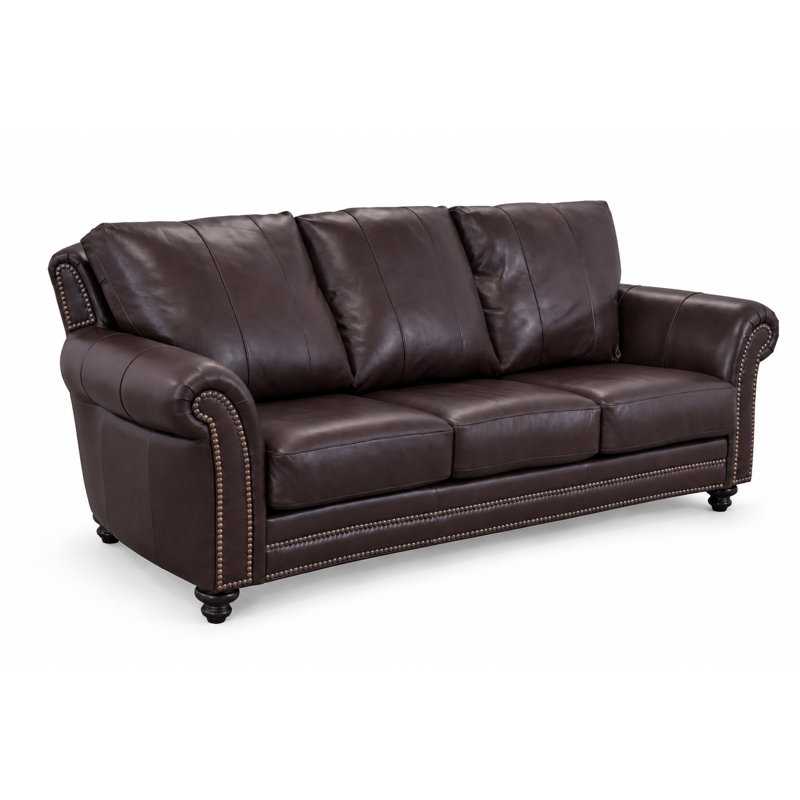 Stephie 90" Genuine Leather Rolled Arm Sofa, Brompton Espresso Genuine Leather