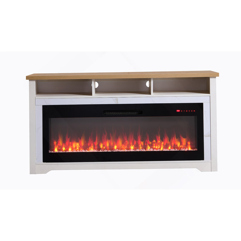 Meuble télé 60 po pour téléviseur de 70 po ou moins avec foyer électrique intelligent de 50 po, blanc