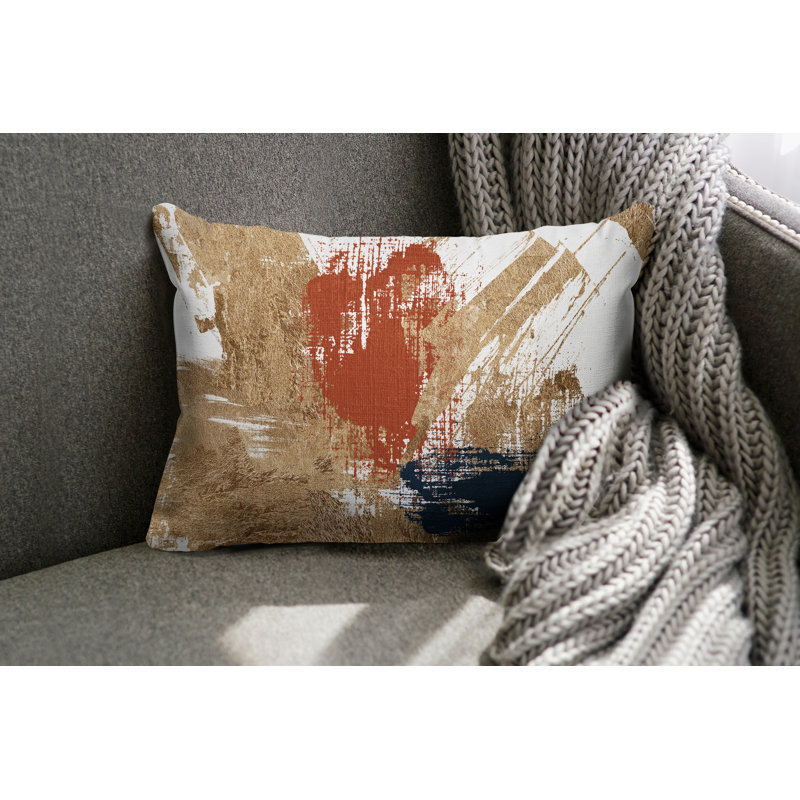 Coussin décoratif lombaire intérieur / extérieur Wanda Abstract, Orange brûlé / or / blanc