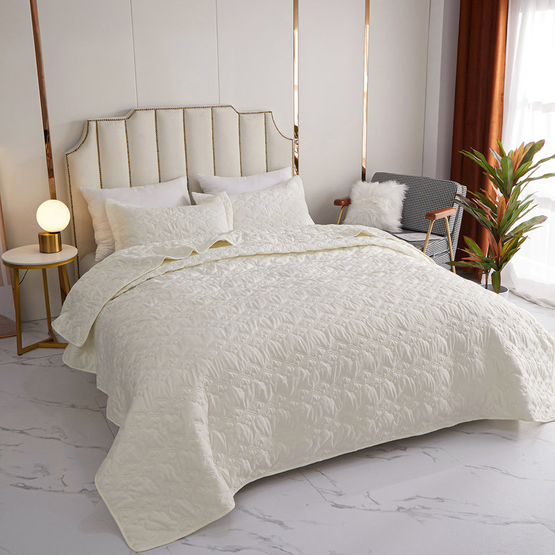 Ensemble de courtepointe matelassée pour grand lit (nuage), Couvre-lit pour lit grand : couvre-lit + 2 taies d, Blanc