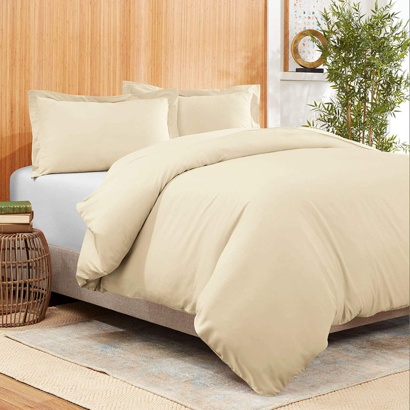  Housse de couette en microfibre gris clair, Housse de couette pour lit simple, Crème