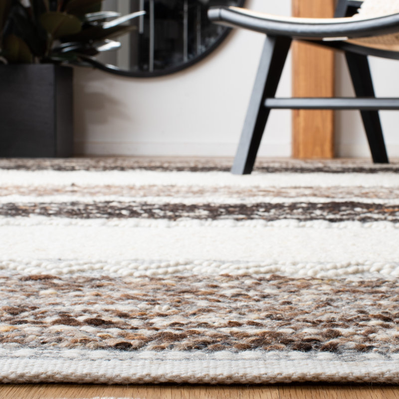 Ivory and Brown Wool Cotton Flatweave 4' x 6' Rug