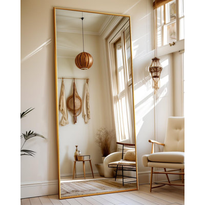 Miroir pleine longueur, miroir de plancher 71 po x 28 po avec support, miroirs suspendus pour chambre à coucher, salon, vestiaire, salle à manger, doré, rectangle