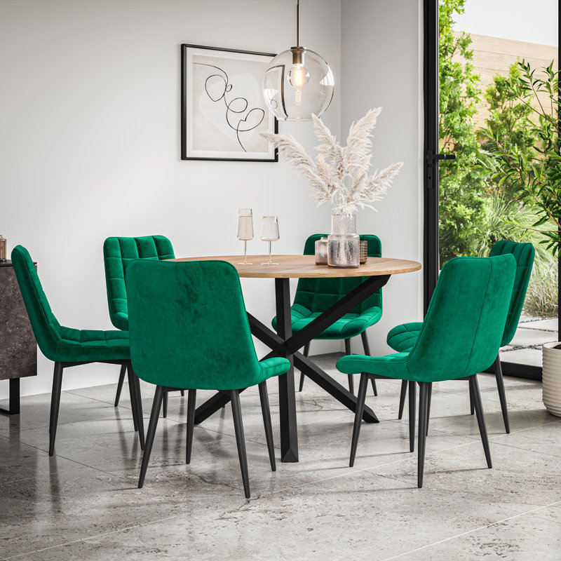 Darcus 6 - Person Dining Set, Tan/Black/Green