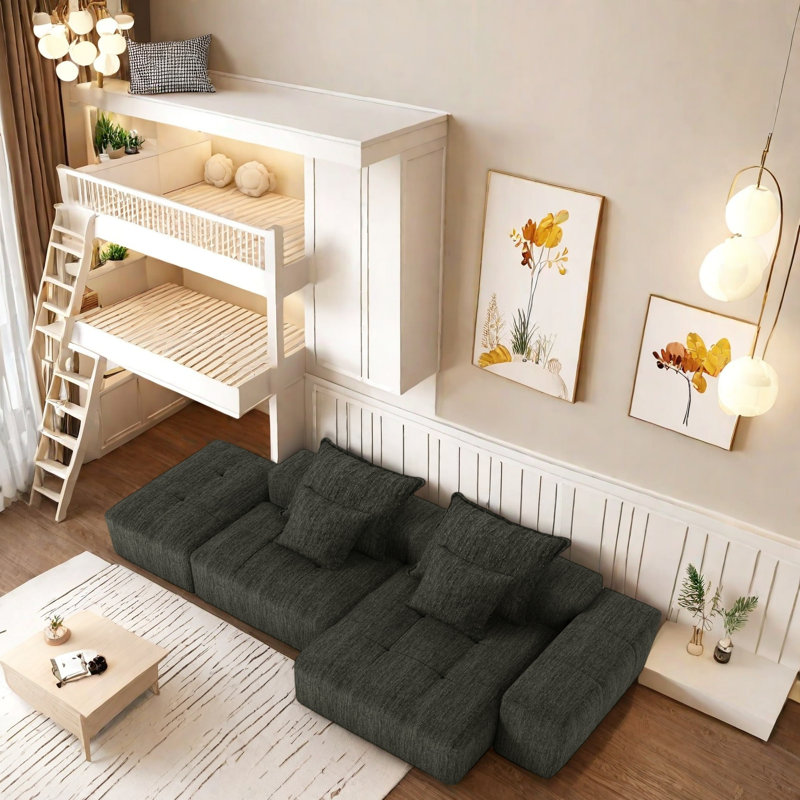 Canapé modulaire surdimensionné désossé en chenille modulaire désossé, conception capitonnée sans assemblage, canapé convertible multi-combinaisons avec base antidérapante, tissu mousseux doux pour le salon