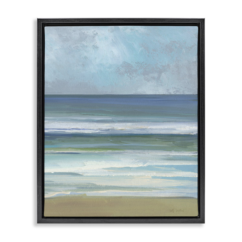 Cadre flottant Calming Blue Waves Impression, design par Sally Swatland, Cadre flottant noir de jais, H 21 po x l 17 po