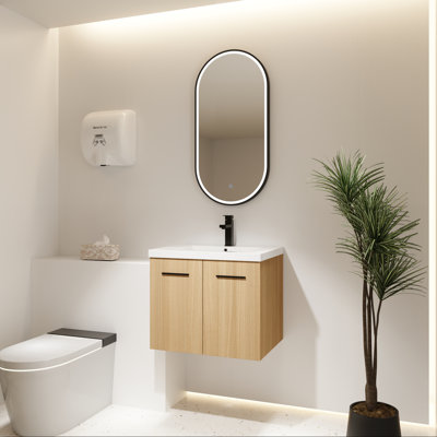 24" Wall-Mounted Vanity with Resin Sink, Light Oak, Double Door