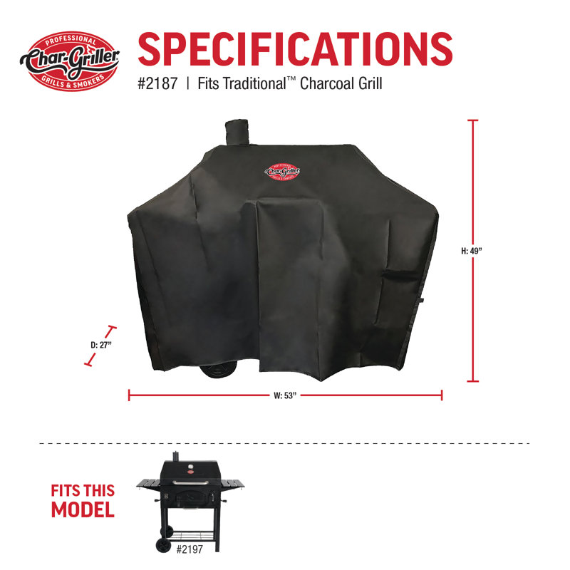 Char-Griller Black Heavy-Duty 54'' Cart-Style Grill Cover