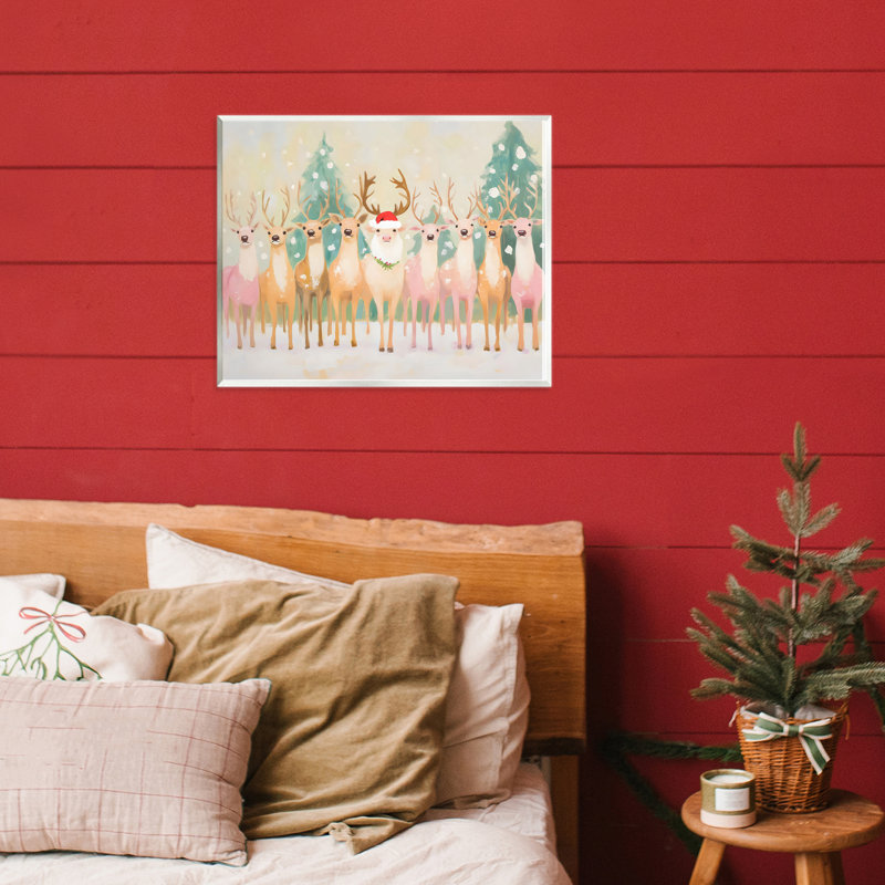 Plaque murale Pastel Santa's Reindeer, design par Arlington Prints