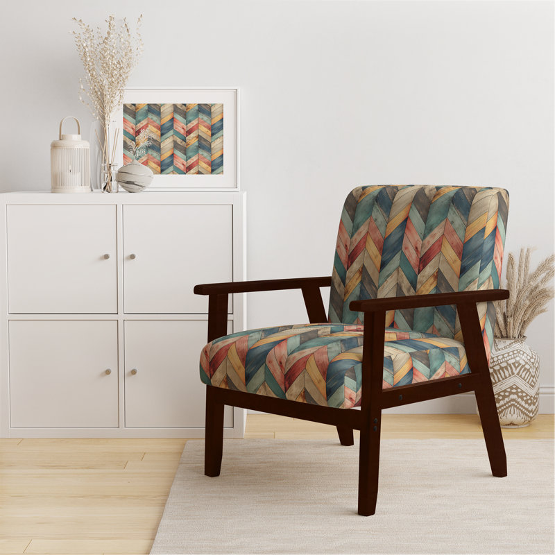 Cantina 23'' Wide Armchair, Pink/Blue/Gray Polyester, Brown Square Arms