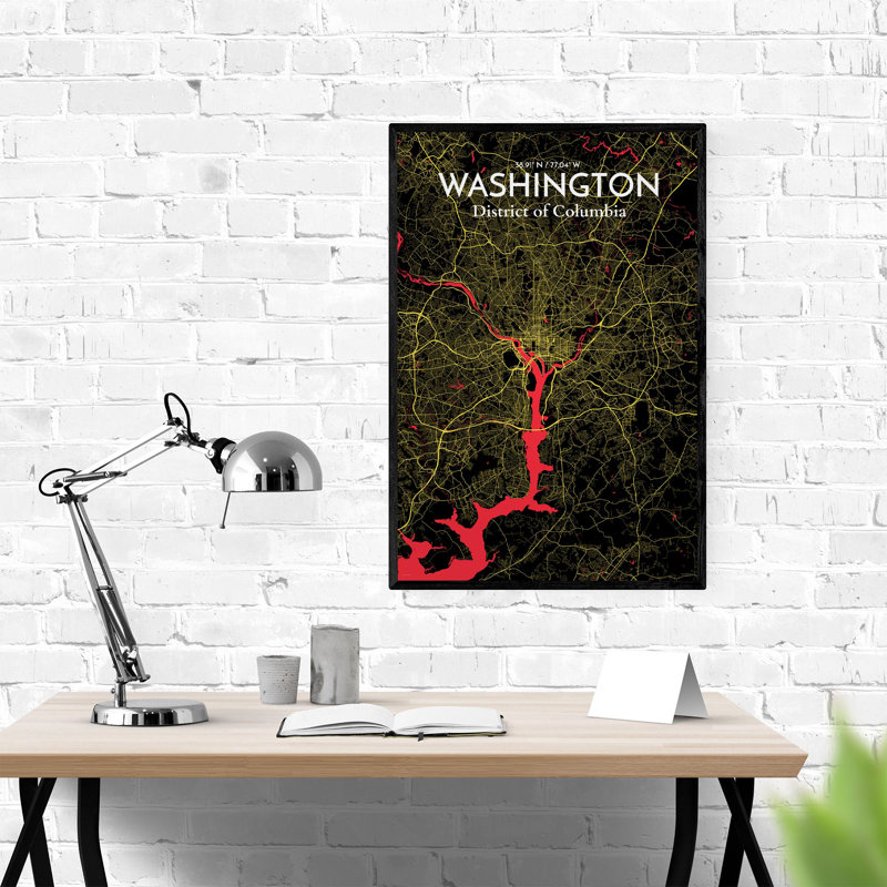 Washington - impression sur toile tendue, Noir / rouge / jaune, H 20 po x l 16 po