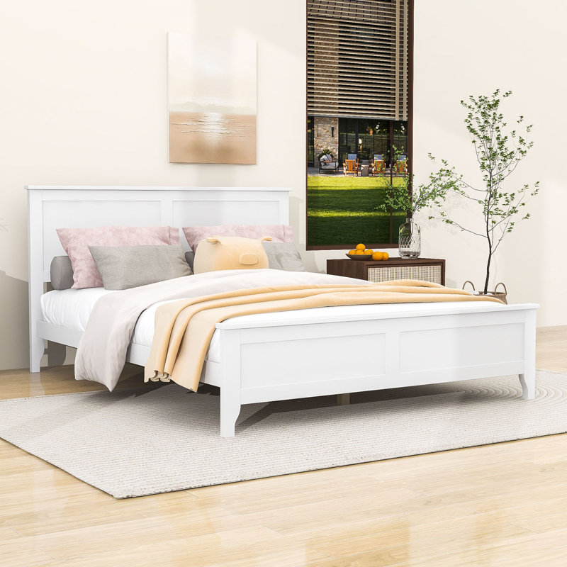Disaya Wooden Platform Bed with Headboard and Footboard, White, Queen