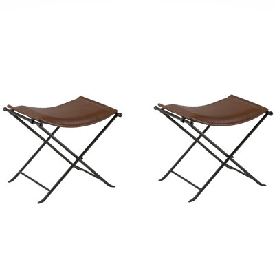 Nardone Genuine Leather Seat Accent Stool, Set Of Two