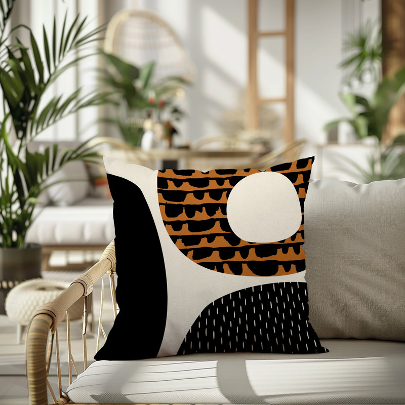 Coussin carré intérieur / extérieur pia, H 15 po x l 15 po, Orange brûlé / noir / blanc cassé