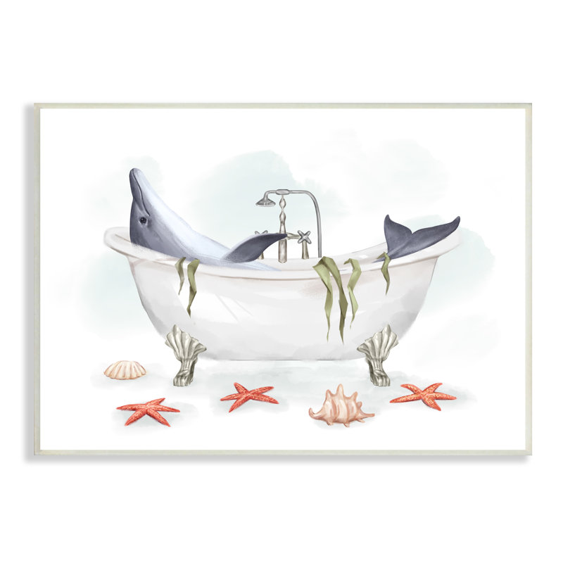 «Dolphin Lounging in Bath Tub Nautical Shells» par Ziwei Li, Bois, H 10 po x l 15 po