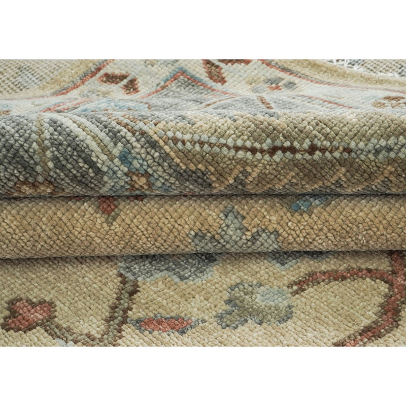Tapis transitionnel beige en laine noué à la main 10 x 14