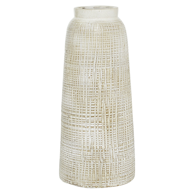 Ceramic Textured Crosshatch Decorative White Vase