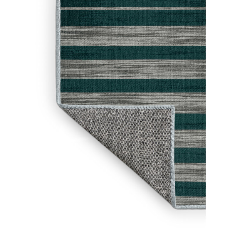Tapis bleu à rayures horizontales lavable à la machine, Rond 3 pi