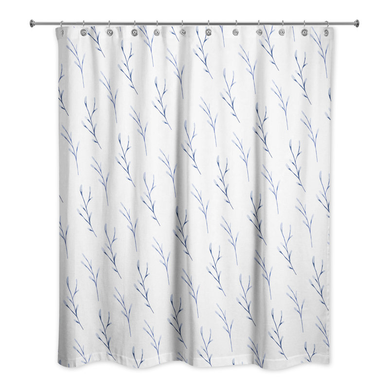 Rideau de douche simple à motif floral Strykersville, Bleu marine