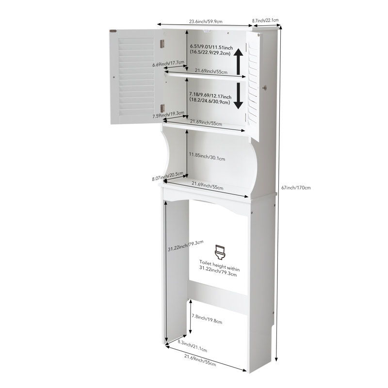 Latitude Run® Over The Toilet Cabinet, Bathroom Shelf Over Toilet Storage Cabinet Organizer, White