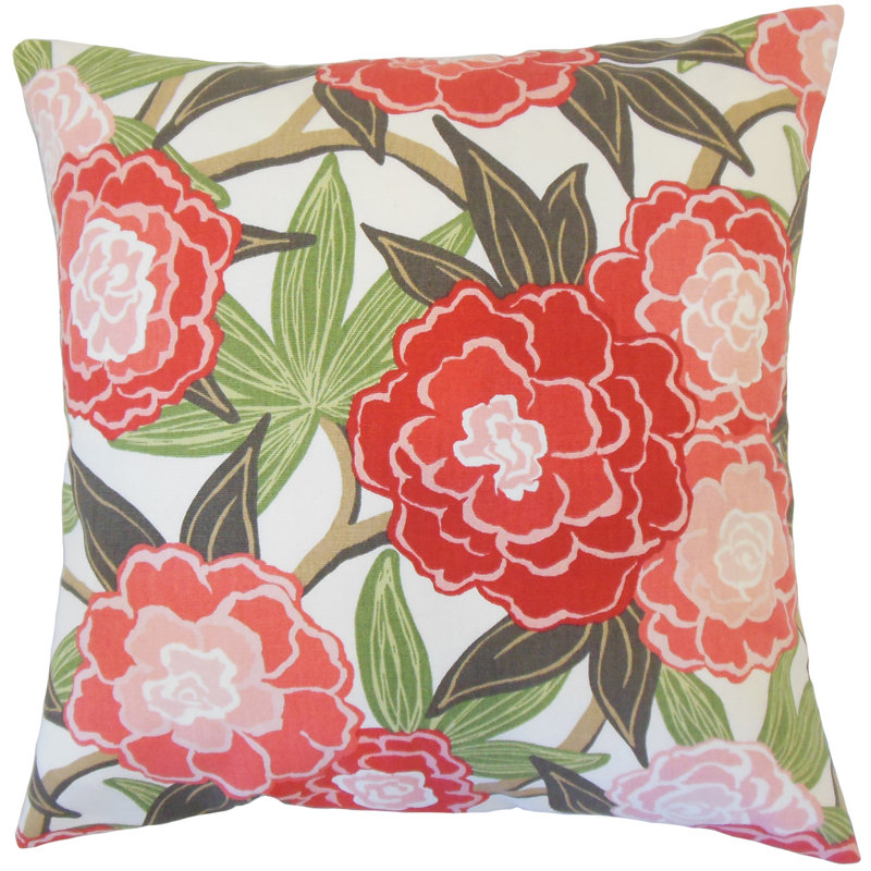 Coussin décoratif en coton floral iniabi, 24 po x 24 po, Corail
