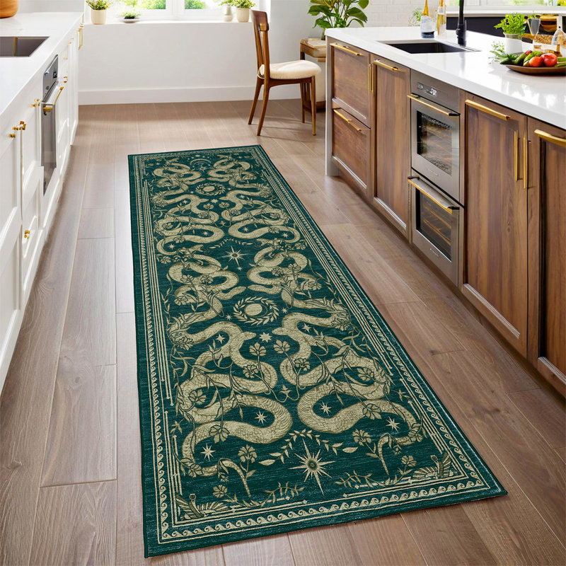 2x6 Area Rugs for Living Room Vintage Gothic Snake Rug with Non Slip Backing, Non Shedding Low Pile Washable Rug Stain Resistant Foldable Mats for Dining Room, Bedroom, Office