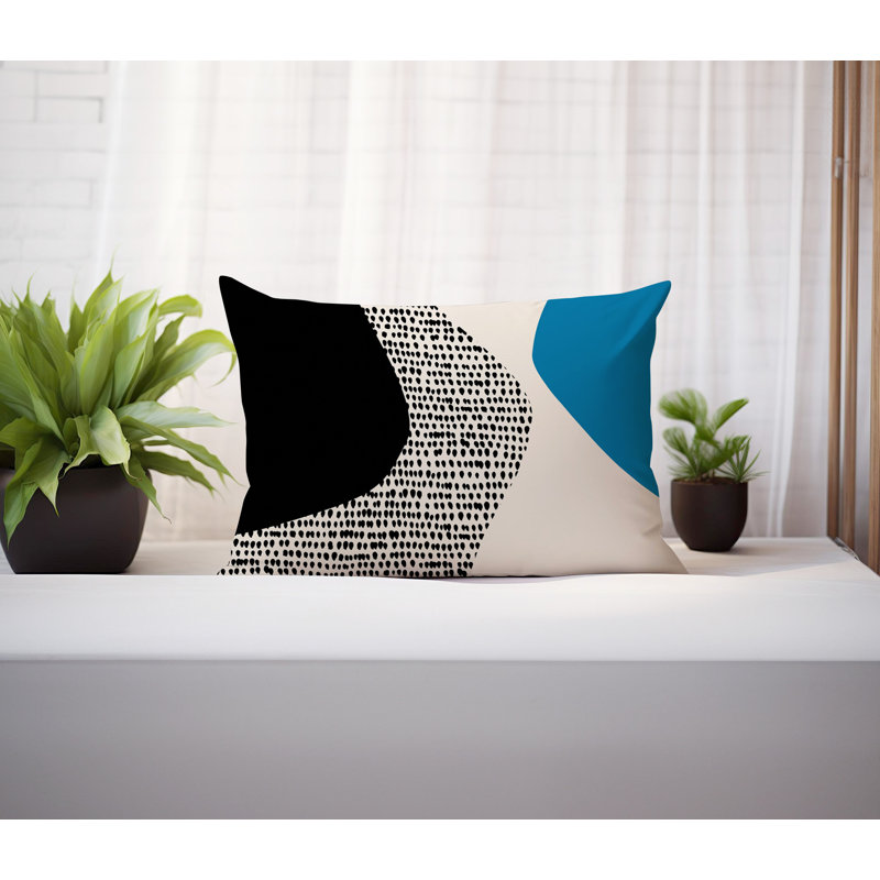 Coussin lombaire réversible intérieur / extérieur Vikka, H 14 po x l 20 po, Turquoise / noir / blanc cassé