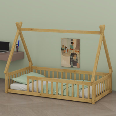 Teepee-Style Floor Bed With Protective Guardrails And Supportive Slats