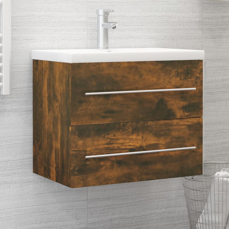60cm Single Bathroom Vanity Base Only, Smoked Oak