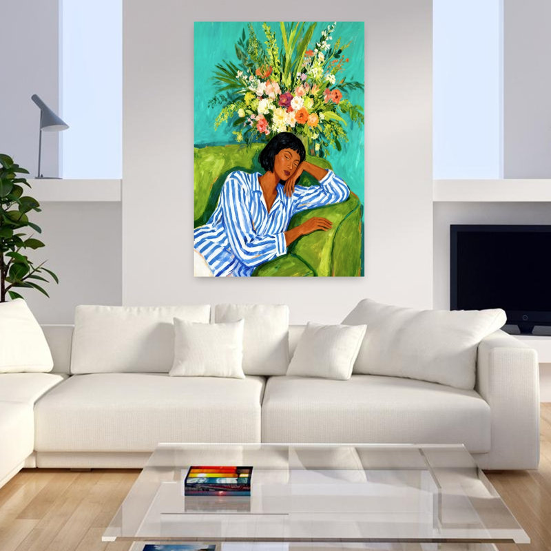 «Sleeping Woman Blooms», art mural contemporain, H 48 po x l 32 po