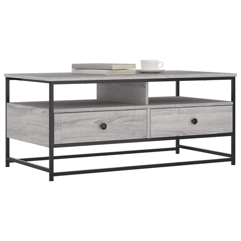 Hartnell Four Leg Coffee Table with Storage, Grey Sonoma