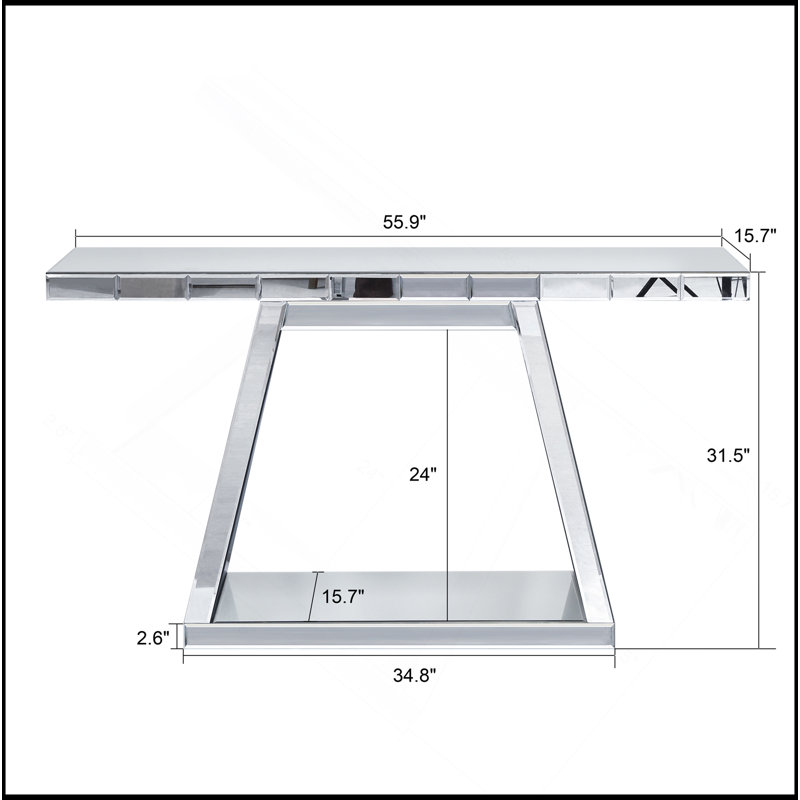 Console moderne à miroir complet avec base trapézoïdale robuste et rangement ouvert